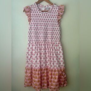 J. Crew Pink Shell-Print Ruffle Sleeve Tiered Dress
